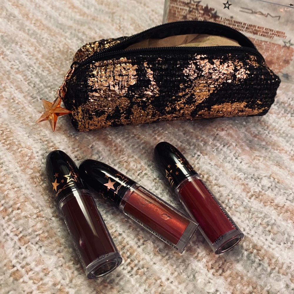 Brand new never been opened MAC lip trio with pouch
